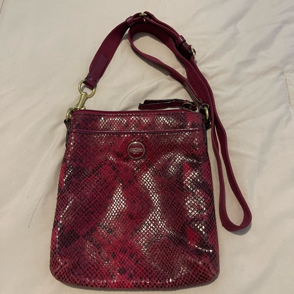 Coach Red/Pink Snake-Embossed Crossbody Bag